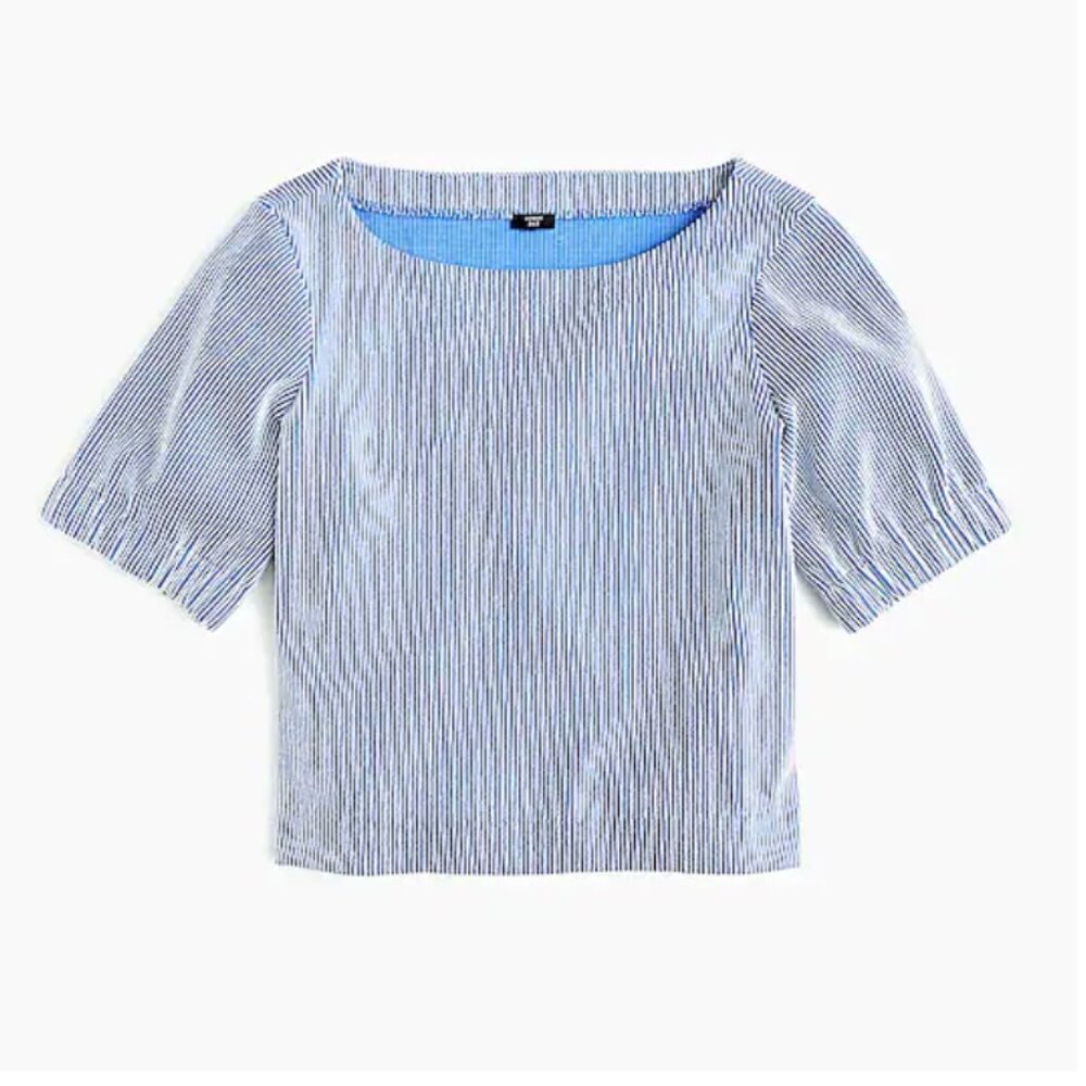 NWOT J. Crew Seersucker Blue Striped Top - Picture 3 of 10